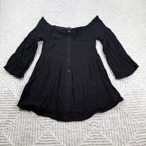 Ambiance Top Women's M Black Smocked Whimsigoth Cottagecore 90s Peasant Pirate